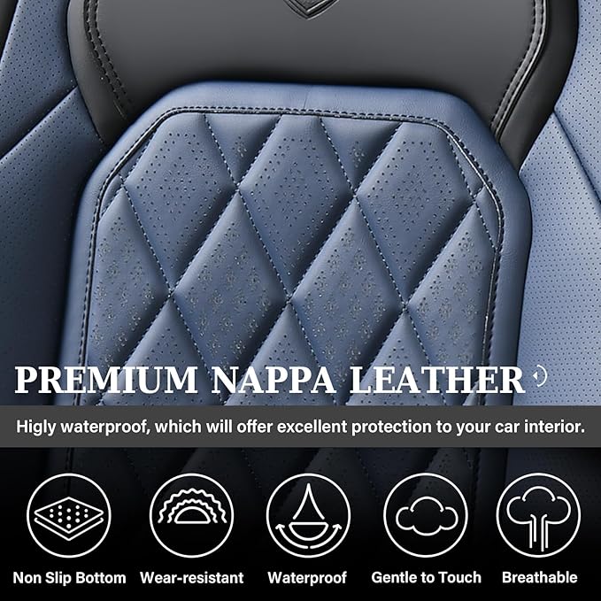 Coverado Seat Covers, Car Seat Cover Front Seats, Luxury Faux Leather Seat Cover, Black and Blue Seat Cover, Car Seats Protec