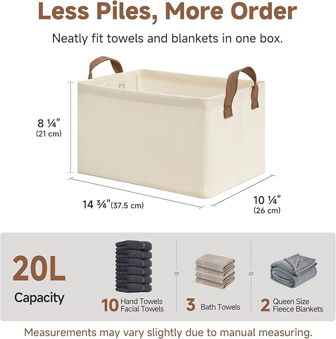 StorageWorks Storage Bins, Shelves Baskets for Organizing, Fabric Closet Organizers with Handles, Metal Frame, Beige-Texture,