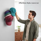 Heran Hat Racks for Baseball Caps 2-Pack, Wall Mounted Hat Organizer for Wall Door Closet, Metal Hat Rack Holder Up to 30 Cap