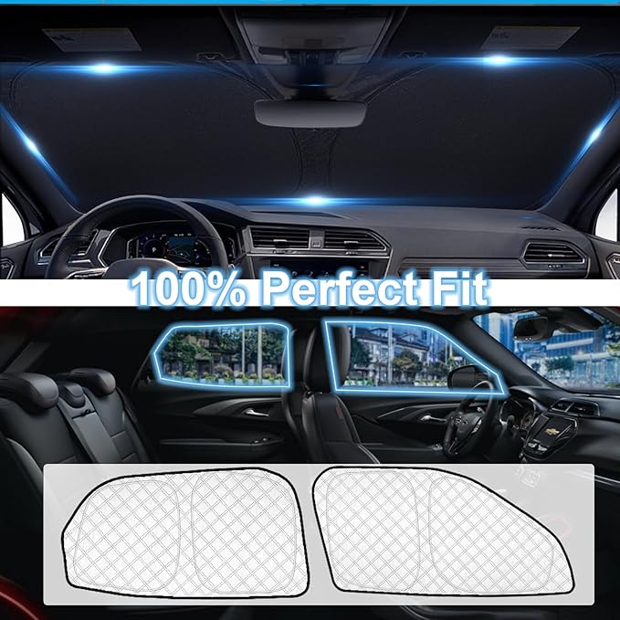 KMF 6pcs Thicken Full Sun Shades for Chevy Trailblazer 2021-2025 Accessories,Car Window Covers Sunshade for Windshield Side Rear, UV Block and Blackout Privacy for Car Camping Outdoor