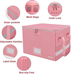 ENGPOW File Box with Lock, Fireproof Document Box with Pockets, Collapsible File Organizer Filing Storage Cabinet with Handle