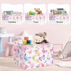 Clastyle 36L Pink Dreamy Butterfly Kid Storage Basket Collapsible Rectangle Clothes Toy Nursery Bin Book Shelf Basket