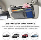 Car Sun Visor Organizer, Leather Sun Visor Pocket Organizer Case with Multi-Pocket Net Zipper, Suede Note Holder Car Visor Storage Pouch for Card Pen Sunglasses Document (Gray)