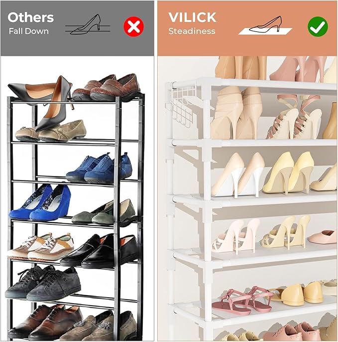 VILICK 11 Tiers Tall Wide Shoe Rack 55 Pairs Large Capacity Sturdy Durable Shoe Rack for Closet Metal Shoe Organizer Shelf wi