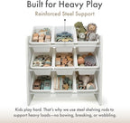 Humble Crew 9-Bin Toy Organizer – Cambridge White Plastic Bins, 3-Tier Storage Solution for Kids' Playrooms and Nurseries