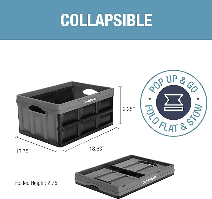 CleverMade Collapsible Storage Bins 32L 3 Pack – Heavy Duty Foldable Storage Bins with Built-In Handles for Garage Storage an