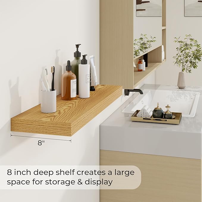 Dreamland 30 Inches Floating Shelves for Wall,8 Inch Deep Floating Shelves Set of 2, Large Display & Storage Shelf, Wall Shel