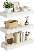Set of 3 Farmhouse Solid Wood Floating Shelves 15.7 inch White Wall Mounted Storage Shelves for Bathroom Over Toilet, Bedroom