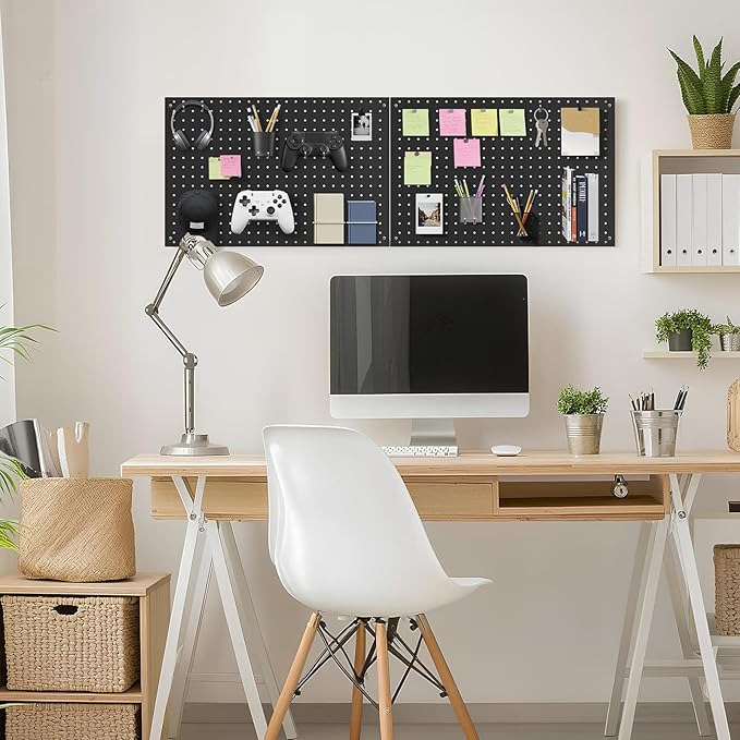 Peg Board, 3 Pack Metal Pegboard Panels Black Pegboards Wall Organizer with Frame Large Heavy Duty Peg Board with Hooks for W