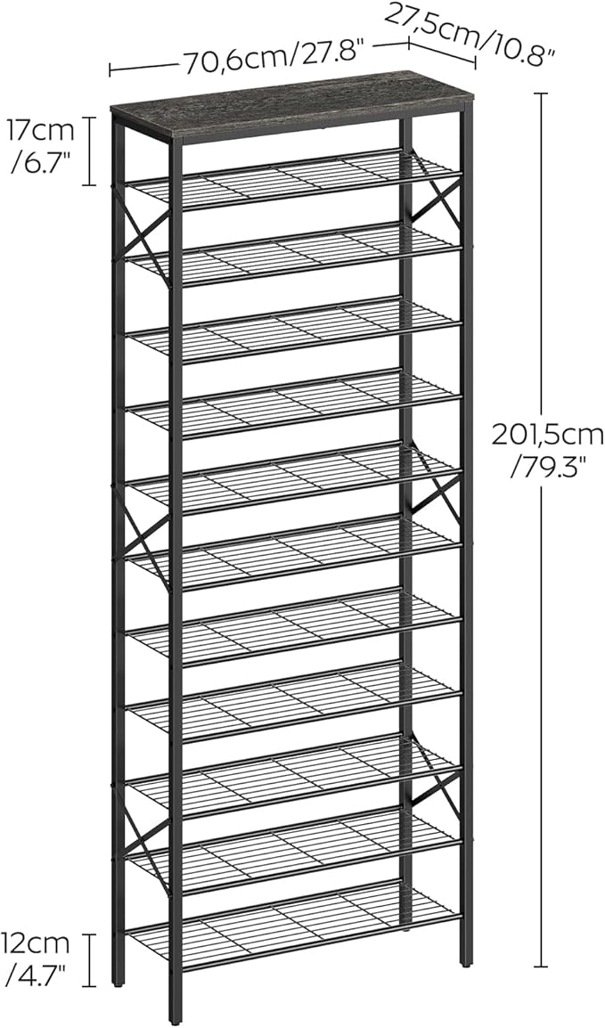 YATINEY 12 Tier Shoe Rack, Large Capacity Shoe Storage Organizer Holds 48 Pairs, Sturdy and Stable, for Entryway, Hallway, Cl