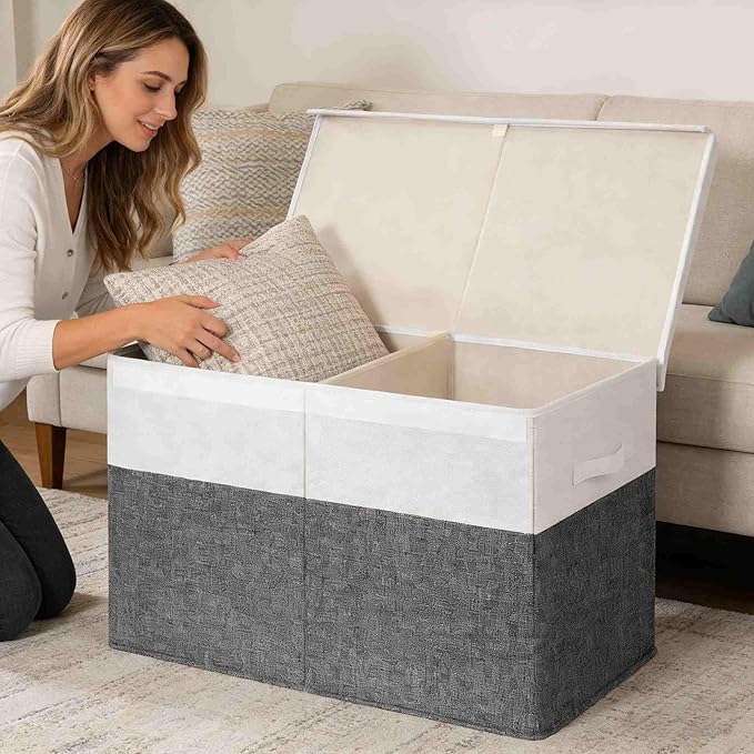 INDRESSME 25"x13"x16" Large Toy Storage Box with Lid, Toy Chest Organizer Toy Basket with Dividers for Playroom, Bedroom, Clo