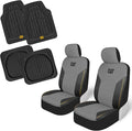 CAT PU Leather Seat Covers for Cars – (2) Front Seat Covers with (4) All-Weather Heavy-Duty Floor Mats for Trucks, Cars, & SU