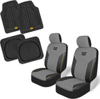CAT PU Leather Seat Covers for Cars – (2) Front Seat Covers with (4) All-Weather Heavy-Duty Floor Mats for Trucks, Cars, & SU