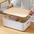 Citylife 4 PCS Storage Bins with Bamboo Lids Plastic Storage Containers for Organizing Stackable Storage Box with Handle, 15 
