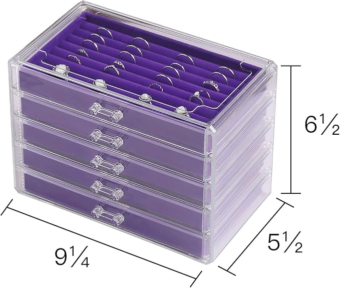 Frebeauty Extra Large Acrylic Jewelry Box for Women 5 Layers Clear Jewelry Organizer Velvet Earring Box with 5 Drawers Rings 