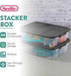 Sterilite 18-Pack Modular Stacker Box, Durable Clear Plastic Storage Bins with Latching Lids, 40 Quart - Stackable Organizing