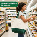 Reusable Grocery Bags Heavy Duty, 8.3 gal Foldable Large Canvas Tote Bag with Handles, Holds 60 lbs Canvas Shopping Bags, 1 Pack（Retro Green）
