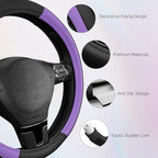 Road Comforts Leather Steering Wheel Cover with Decorative Trim and Piping, Anti-Slip Breathable Design, Fits 14.5–15 Inch Ro