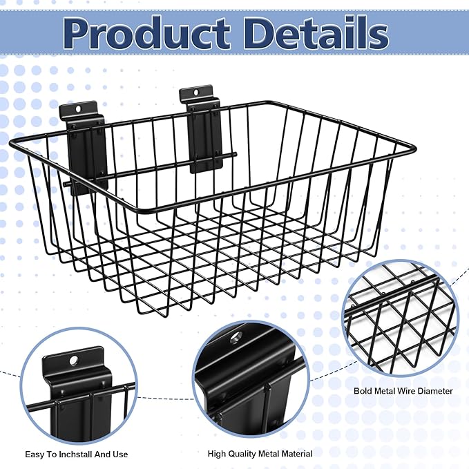 Polmart Slatwall Basket, Black (11¾" x 7⅞", 4-Pack)