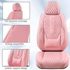 Coverado Seat Covers Full Set, Luxury Leather Pink Car Seat Covers for Car with Lumbar Support, Automotive Seat Covers Waterp