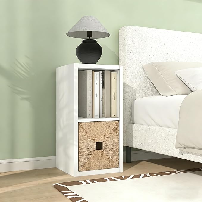 CTESNE【2026 Wooden Thick Frame 2 Cube Storage Organizer Shelf with Anti-Tipping Kits + Reversible Open Back Bookcase, Horizon