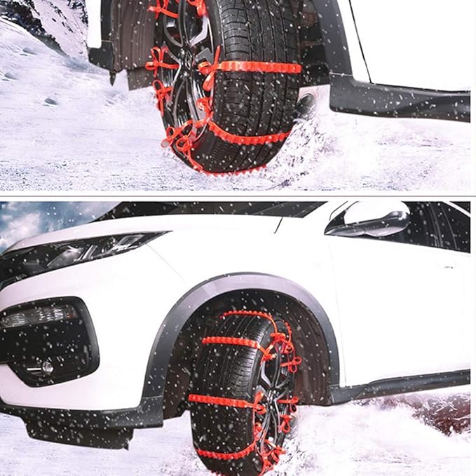 KIMISS 10PCS Universal Snow Tire Chains for Cars, Heavy Duty Anti-Skid Chains with Thickened Tendons, Reusable Winter Chains 