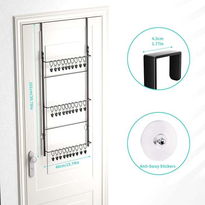 HapiRm Over Door Hat Rack - 3 Tier Wall Mounted Hat Organizer with 30 Movable Clips, Baseball Cap Organizer Storage Holds up 