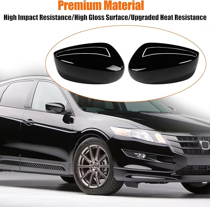 Yumzeco 2PCS Compatible with Honda Accord Side Mirror Cover Trim 8th Gen 2008 2009 2010 2011 2012, Driver and Passenger Side Door Rearview Mirror Caps for Honda Accord W/O Light Hole - Glossy Black