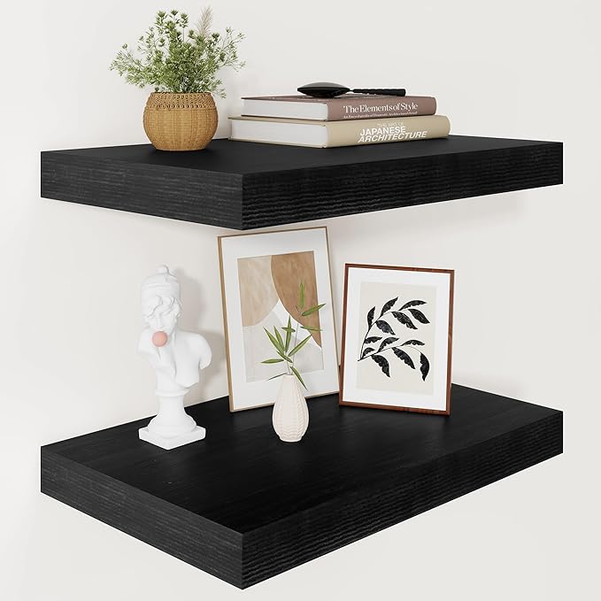 Vivelove 2" Thick Floating Shelves for Wall 16 Inches Long, 12" Deep Wall Shelves, for Bedroom, Bathroom, Living Room, Kitche
