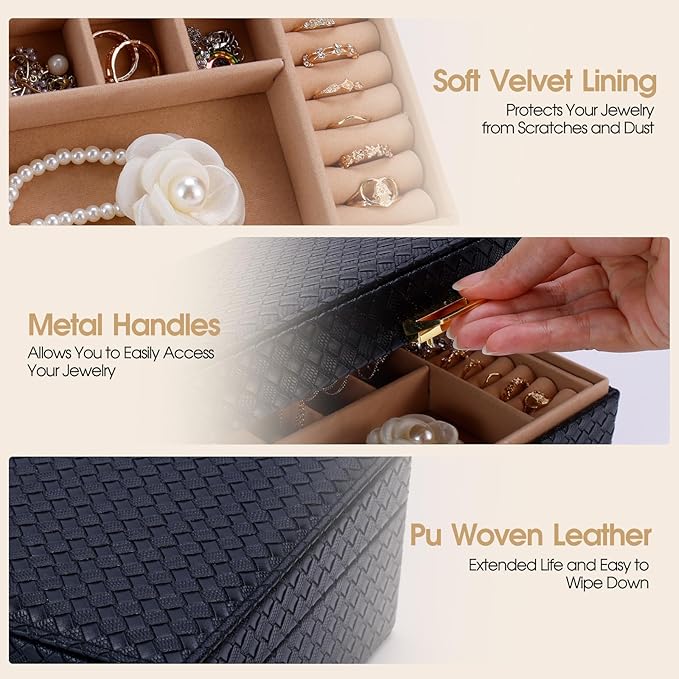 Gifturbo Jewelry Boxes for Women Girls, 2 Layers Jewelry Organizer Box with Removable Tray, PU Leather Jewelry Storage, Moder