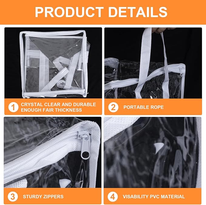 3 PCS Clear Zippered Organizers 12''x12''x12'' Bags with Handles Storage Cube Tote Storage Blanket Bags Bins for Clothes Movi