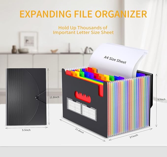 Accordion File Organizer Expanding File Folders,25 Pockets Document Organizer,Plastic Accordian File Folder,Expandable Bill P