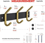 Small Coat Rack Wall Mount – Black and Gold Hook Rail with 3 Double Coat Hooks, 9 Inch Stainless Steel Wall Hooks for Entrywa