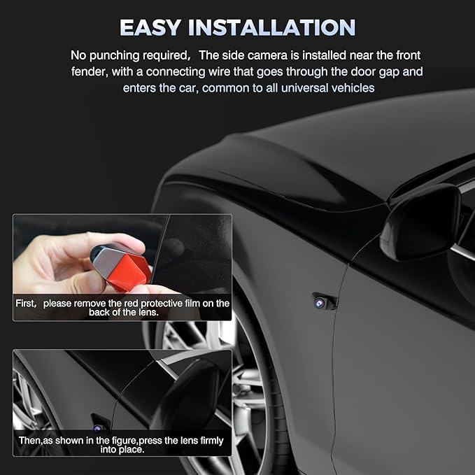 360 Degree View 4 Channel Mirror Dash Cam Detached Camera for Cars，Dash Cam Front and Rear Side(Left,Right),12'' Rear View Mi