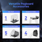 PEGZONE Controller and Headphone Holder Wall Mount, Modular Gaming Pegboard with Accessories, Controller Stand for Xbox PS5 P