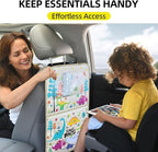 kids Leather Car Backseat Organizer with Foldable Table Tray, Car Storage Organizer with Tablet Holder, Car Seat Back Protectors Kick Mats, Travel Accessories (Dinosaur)