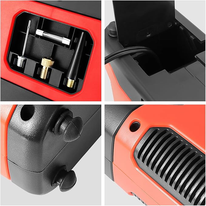 ‎DNA Motoring TOOLS-00210 Red 12V DC Digital Tire Inflator Portable Air Compressor with Pressure Gauge for Cars, Bicycles, Motorcycles,Balls