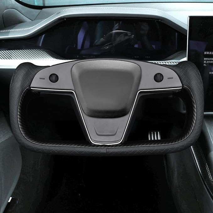 MEWANT Hand Stitched Tesla Model S Yoke Steering Wheel Cover Wrap for Tesla Model S 2021-2023 / Model X 2021-2023 Tesla Yoke Steering Wheel Accessories(3D Style)