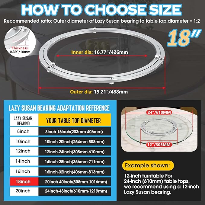 Lazy Susan Hardware,18 inch Heavy Duty Lazy Susan Bearing Kit,Rotating Serving Turntable for Aluminium Alloy Turntable Bearin