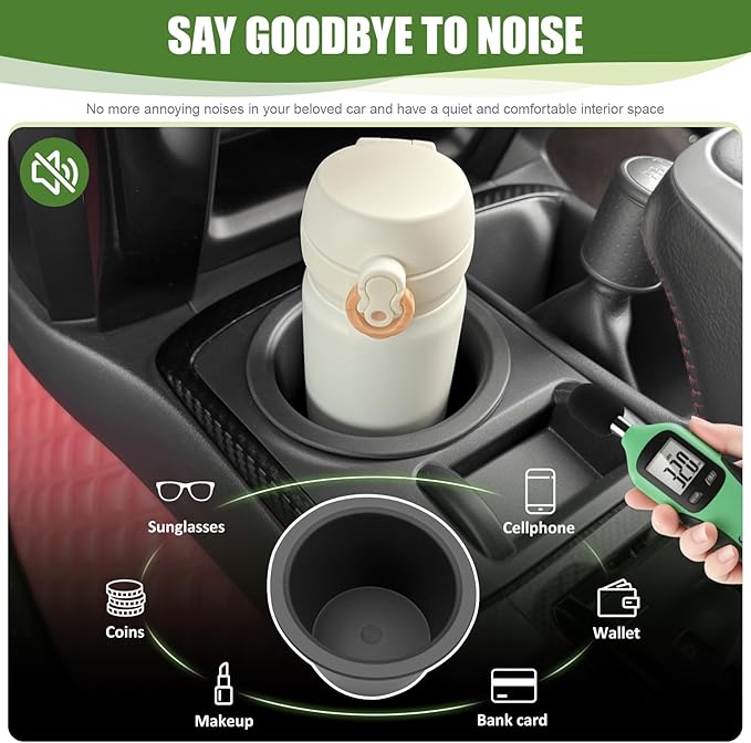 Cup Holder Insert for 2010-2024 Toyota 4Runner Center Console Cupholder Coaster Liner Replaces Mat for 4 Runner Interior Accessories Black(Center Console Left Front, 1PCS)