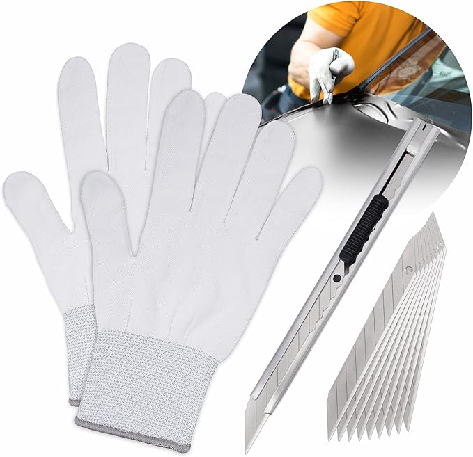 FOSHIO Window Tint Vinyl Wrap Tool Kit with 5M Knife Tape, Felt Squeegee, Micro Squeegee, Wrap Magnets Holders, Gloves, Safety Cutter, Utility Knife, Plastic Razor Blades Vinyl Application