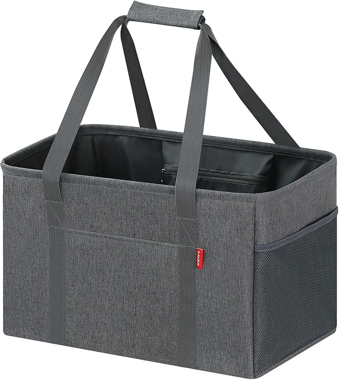 LHZK Standing Utility Tote Bag with Metal Wire Frame and the Sides Rinforced, Large Tote Bag with Handle, Reusable Grocery