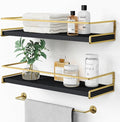 Forbena Black and Gold Bathroom Floating Shelves for Wall, Decorative Wall Mounted Shelves for Kitchen Coffee Bar Station Org