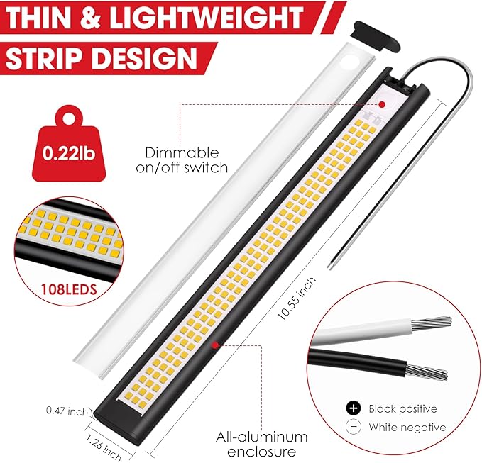 12V LED Light, 12 Volt Light Bar, Enclosed Trailer Lights, LED Light for RV Interior, String Lights for Trailer, Shed, Track, Van, RV(4Pack, 4000K, Black)