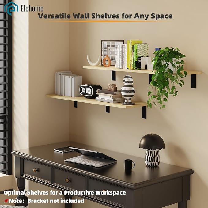 Floating Shelf Board for Wall 5/8" – No Brackets – 36" L x 10" W x 0.6" T Lite Oak Melamine Wood Floating Shelves for Bathroo