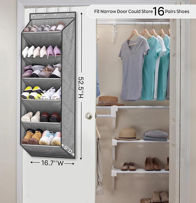 SLEEPING LAMB Shoe Rack for Door with Large Deep Pocket, Over The Door Shoe Organizer for Closet, Dorm and Narrow Hanging Sne