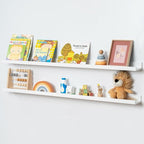 Picture Ledge Shelf, Floating Shelves Set of 2, Solid Ash Wood 48'' Long Large Nursery Book Shelves for Toys Storage, Kids Bo