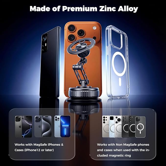 EdenseeLake Magsafe Car Phone Holder, 360° Adjustable Car Phone Mount, Strong Magnetic Vacuum Suction Cup Phone Holders for Your Car, 17 Pro Max 16 15 14 13 12 Air Plus