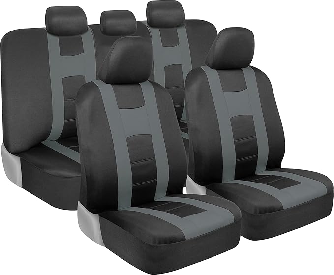BDK carXS Seat Covers for Cars, Light Gray Two-Tone Car Seat Covers with Matching Back Seat Cover, Made to Fit Most Auto Truc