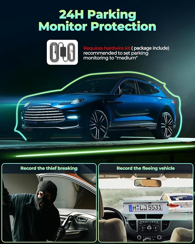 LAMTTO 4 Channel Dash Cam 360 View, 1080P Front and Rear Inside Left Right, Dash Camera for Cars with Hardwire Kit for 24h Se